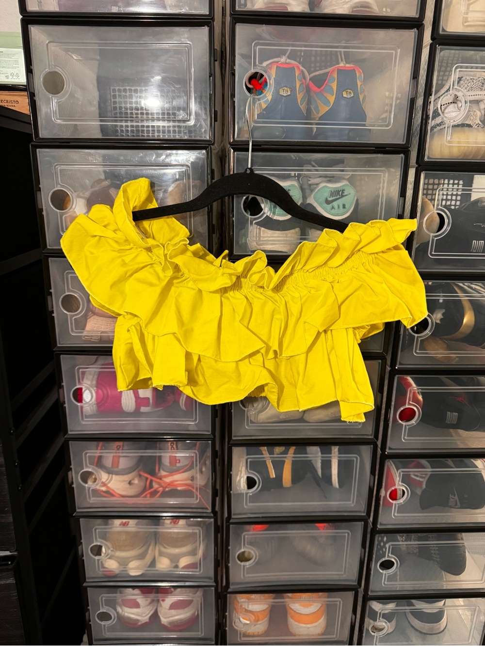 SHEIN Bright Yellow Ruffle Off-Shoulder Crop Top